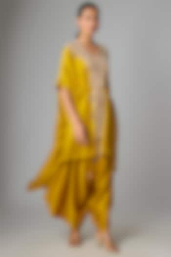 Mustard Silk Dori & Gota Work Kaftan Set by Prisho at Pernia's Pop Up Shop