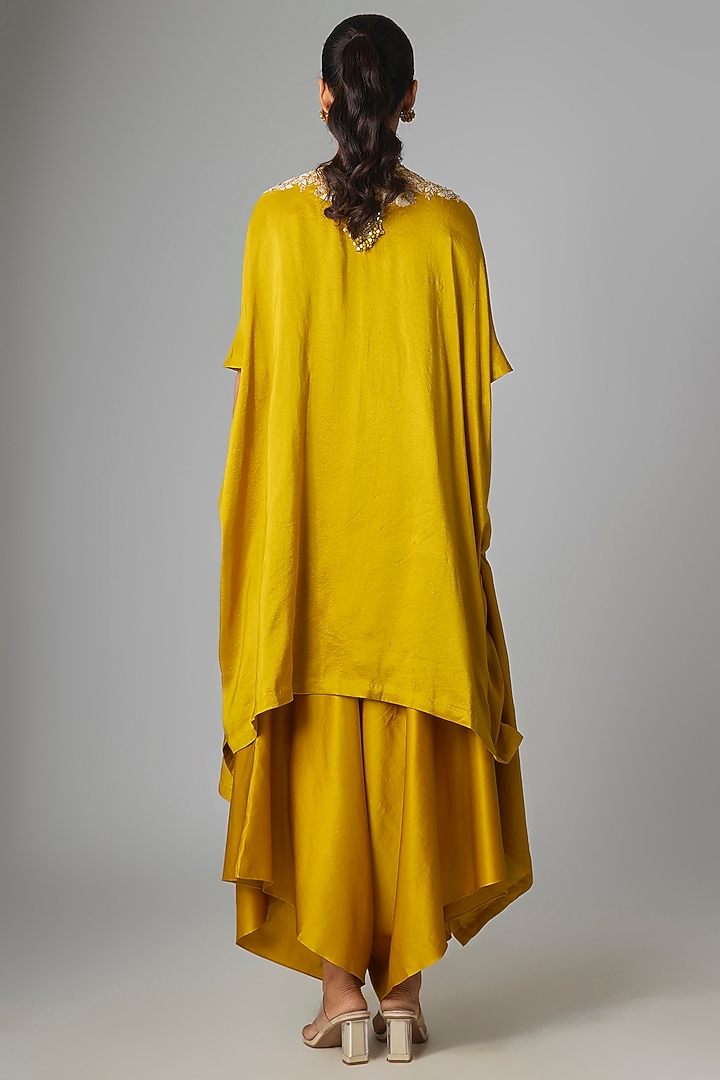 Mustard Silk Dori & Gota Work Kaftan Set by Prisho at Pernia's Pop Up Shop