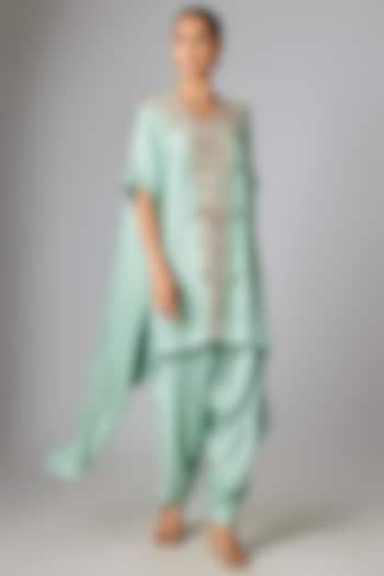 Aqua Silk Gota & Dori Work Kaftan Set by Prisho at Pernia's Pop Up Shop