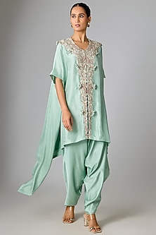 Aqua Silk Gota & Dori Work Kaftan Set by Prisho-POPULAR PRODUCTS AT STORE