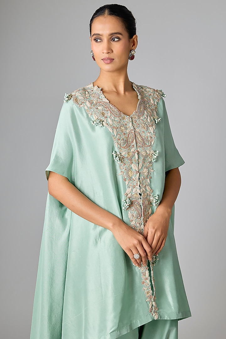 Aqua Silk Gota & Dori Work Kaftan Set by Prisho at Pernia's Pop Up Shop