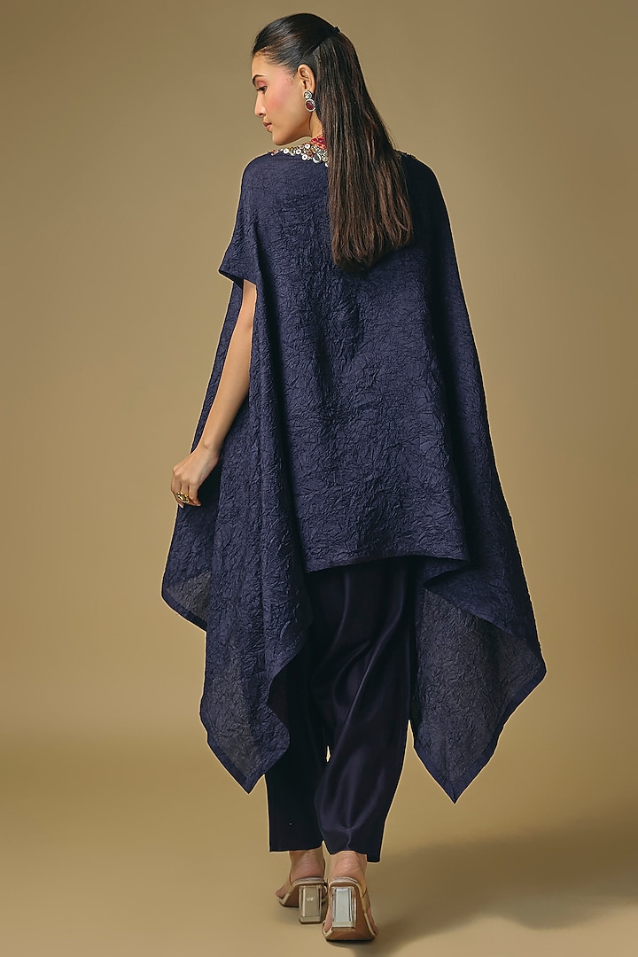 Blue Crushed Silk Mirror Work Kaftan Set by Prisho at Pernia's Pop Up Shop