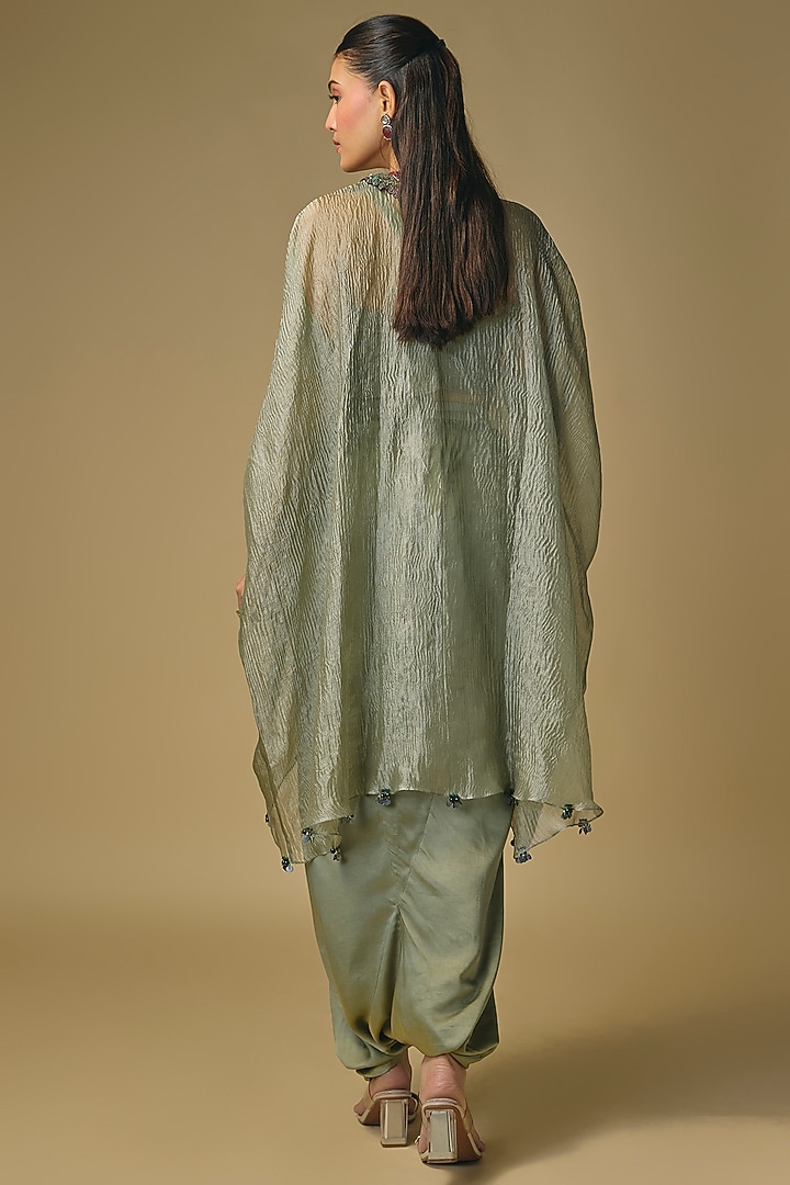Aqua-Colored Crushed Tissue Threadwork Kaftan Set by Prisho at Pernia's Pop Up Shop