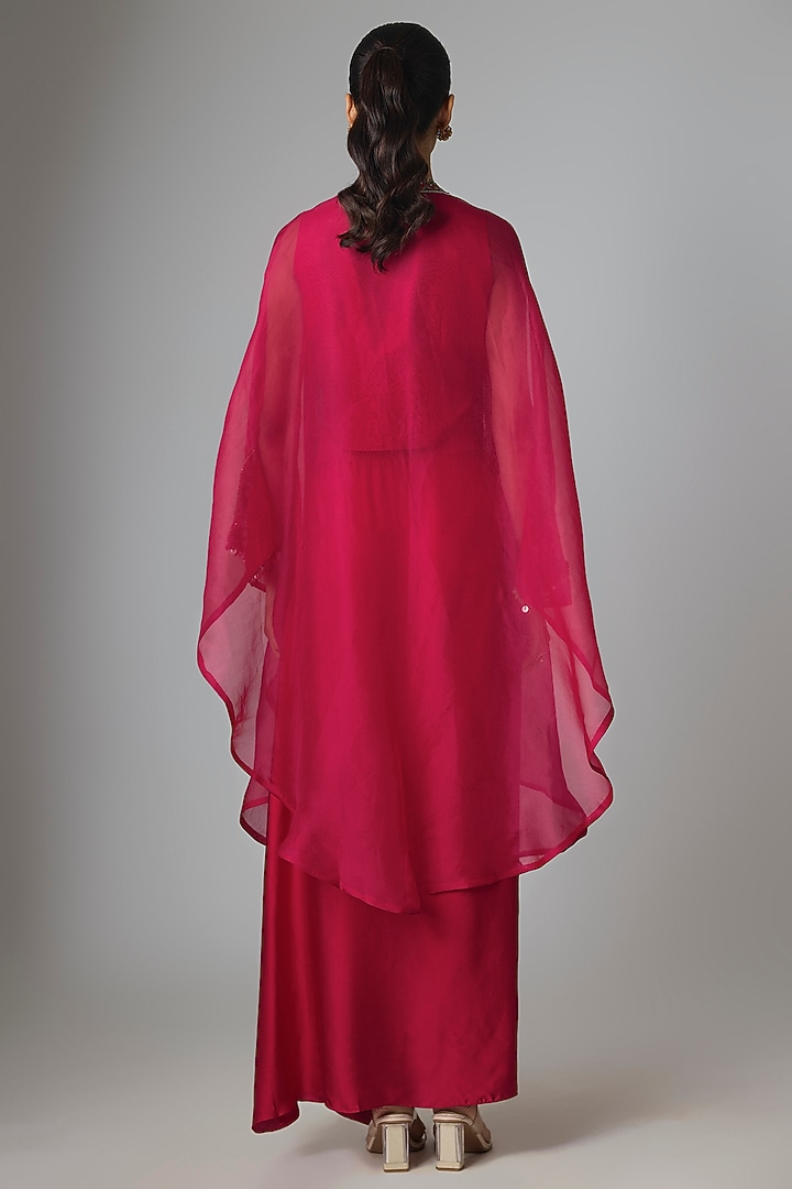Cherry Red Organza Thread Work Cape Set by Prisho at Pernia's Pop Up Shop