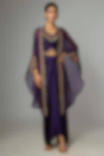 Purple Organza Thread Work Cape Set by Prisho at Pernia's Pop Up Shop