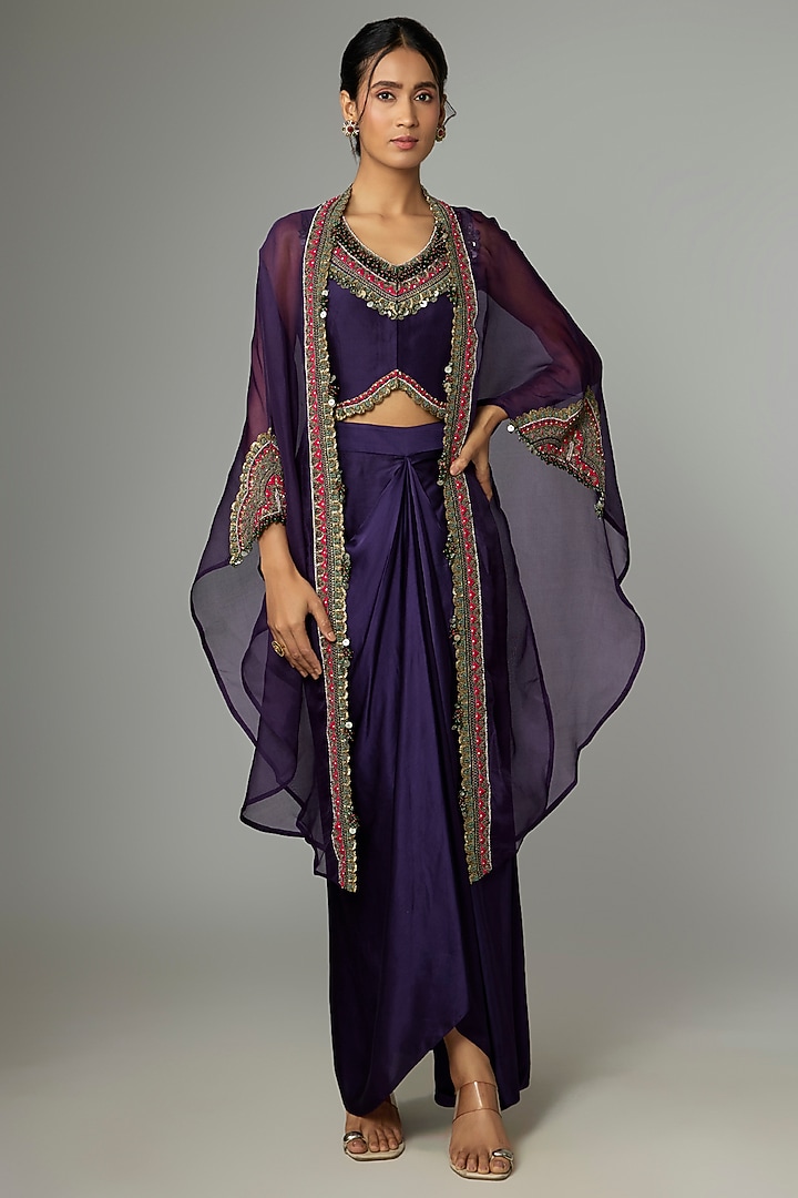 Purple Organza Thread Work Cape Set by Prisho at Pernia's Pop Up Shop
