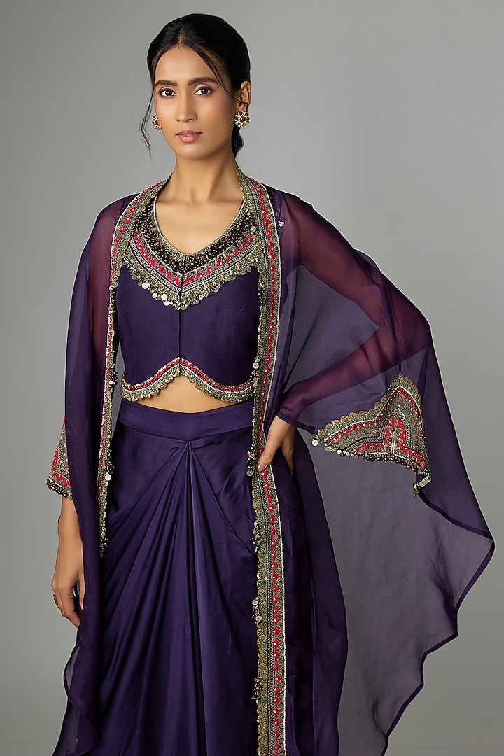 Purple Organza Thread Work Cape Set by Prisho at Pernia's Pop Up Shop