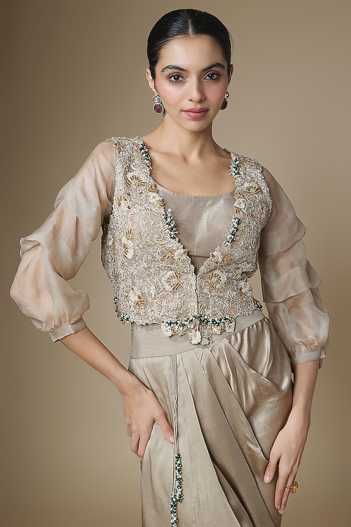 Champagne Modal Satin Skirt Set by Prisho at Pernia's Pop Up Shop