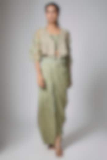 Aqua Tissue Mukaish Work Jacket Set by Prisho at Pernia's Pop Up Shop