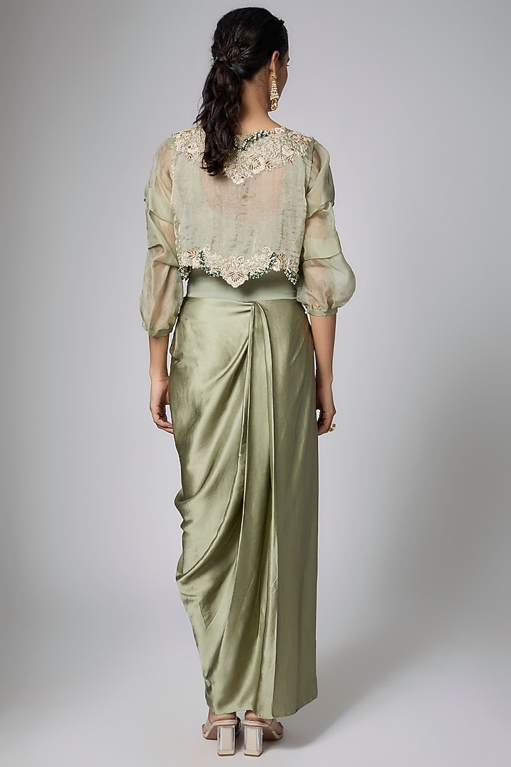 Aqua Tissue Mukaish Work Jacket Set by Prisho at Pernia's Pop Up Shop