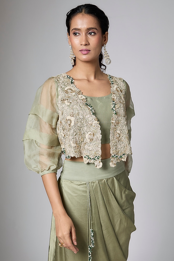 Aqua Tissue Mukaish Work Jacket Set by Prisho at Pernia's Pop Up Shop