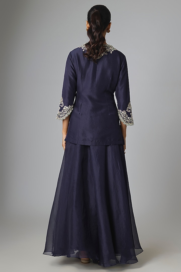 Royal Blue Silk & Organza Wedding Sharara Set by Prisho at Pernia's Pop Up Shop