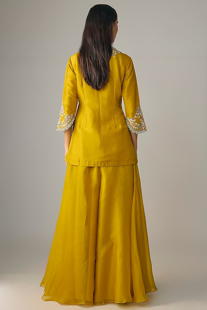 Mustard Silk & Organza Wedding Sharara Set by Prisho at Pernia's Pop Up Shop