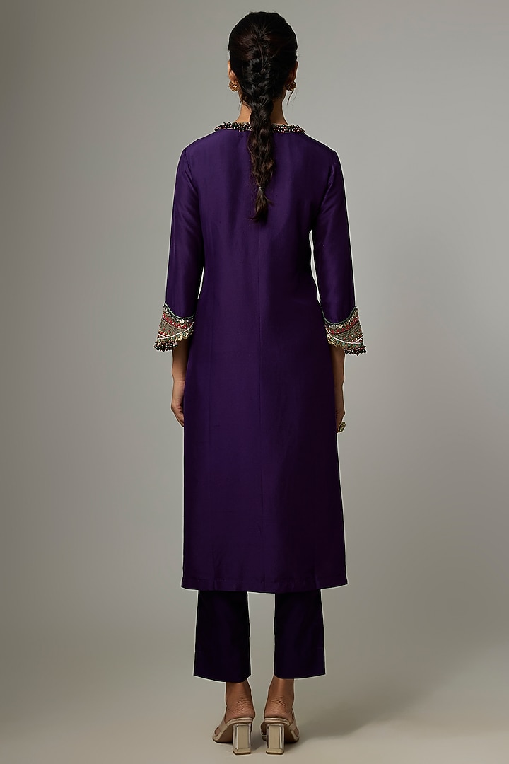 Dark Purple Silk Dori Work Kurta Set by Prisho at Pernia's Pop Up Shop
