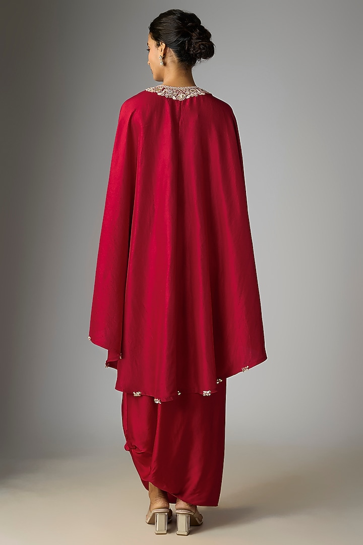 Red Silk Gota Work Umbrella Kaftan Set by Prisho at Pernia's Pop Up Shop