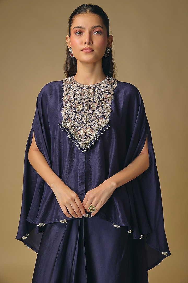 Dark Purple Silk Gota Work Umbrella Kaftan Set by Prisho at Pernia's Pop Up Shop