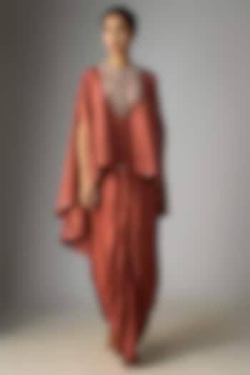 Deep Orange Silk Gota Work Umbrella Kaftan Set by Prisho at Pernia's Pop Up Shop