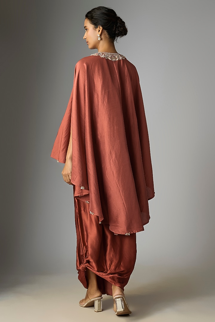 Deep Orange Silk Gota Work Umbrella Kaftan Set by Prisho at Pernia's Pop Up Shop