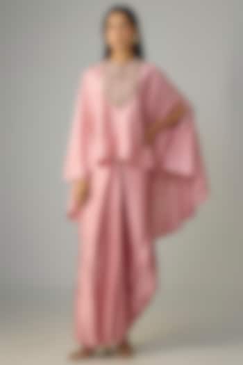 Flamingo Pink Silk Gota Work Kaftan Set by Prisho at Pernia's Pop Up Shop