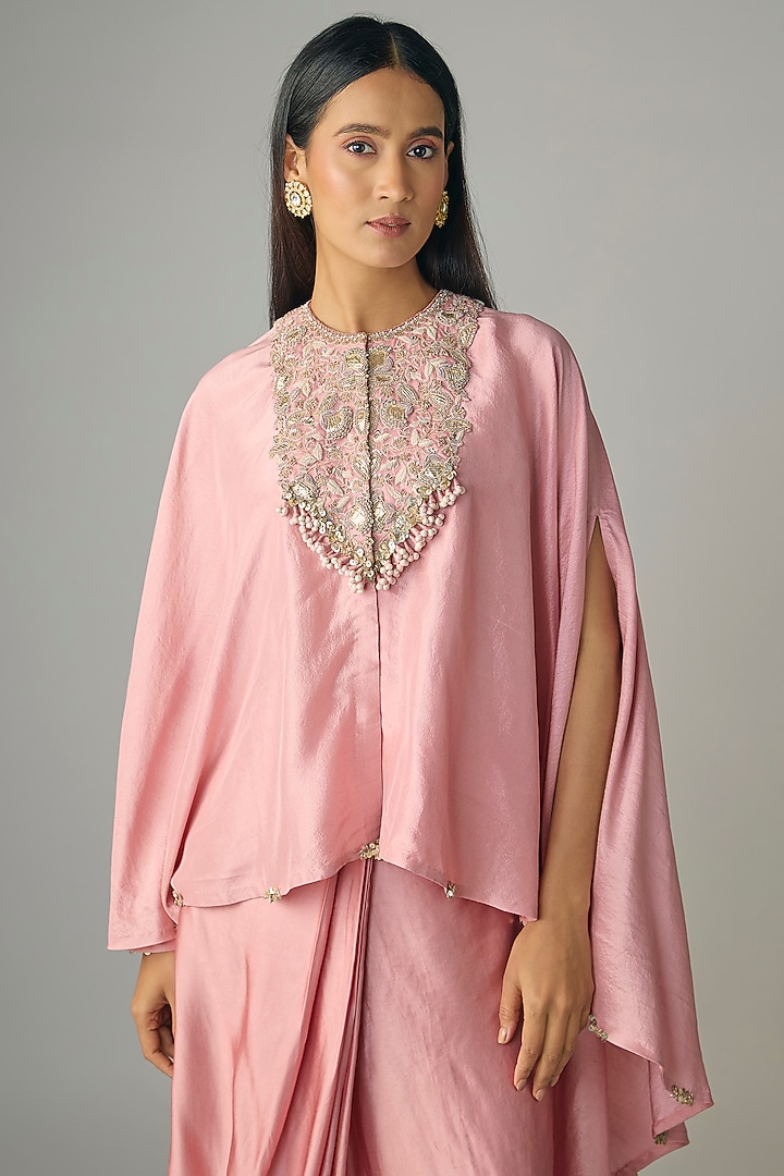 Flamingo Pink Silk Gota Work Kaftan Set by Prisho at Pernia's Pop Up Shop