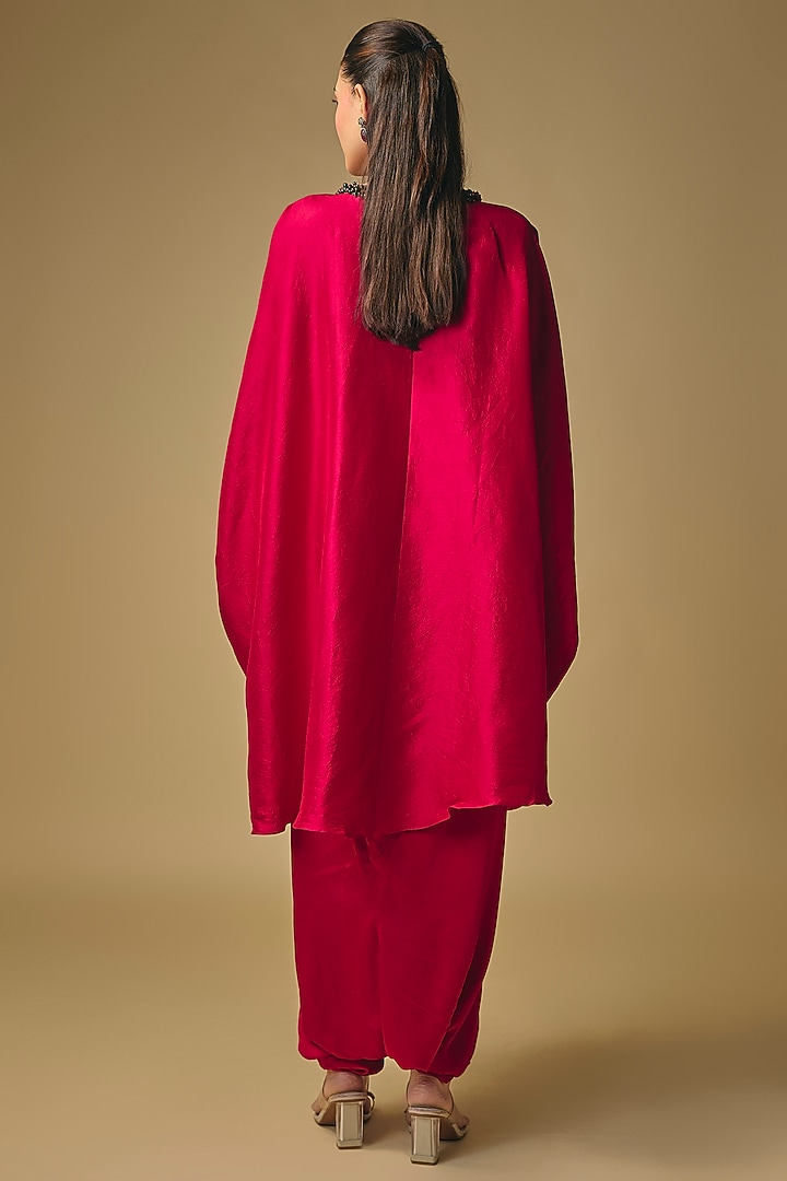 Cherry Red Silk Thread Embroidered Kaftan Set by Prisho at Pernia's Pop Up Shop