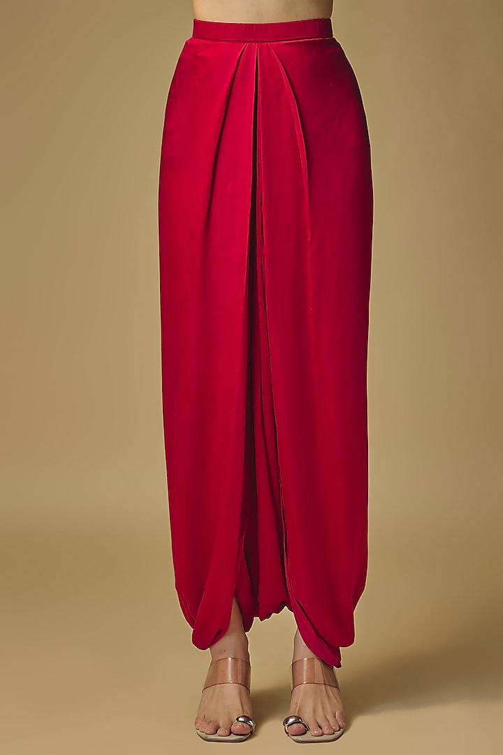 Cherry Red Silk Thread Embroidered Kaftan Set by Prisho at Pernia's Pop Up Shop