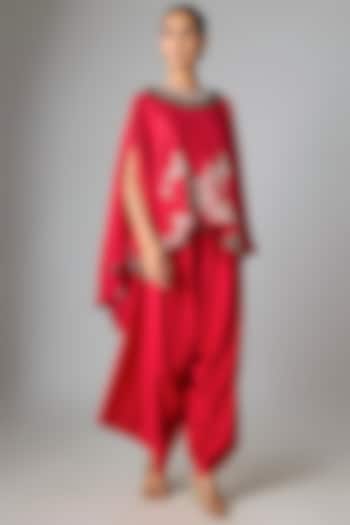 Red Silk Mirror Work Kaftan Set by Prisho at Pernia's Pop Up Shop