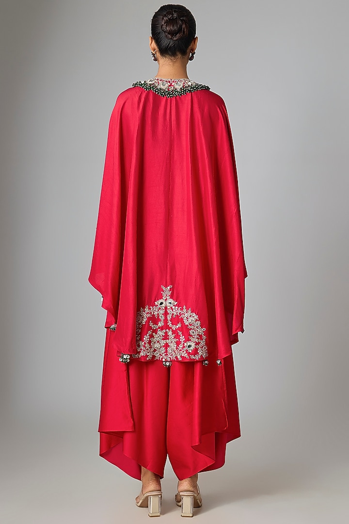 Red Silk Mirror Work Kaftan Set by Prisho at Pernia's Pop Up Shop