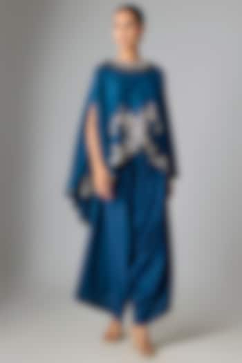 Blue Silk Mirror Work Kaftan Set by Prisho at Pernia's Pop Up Shop