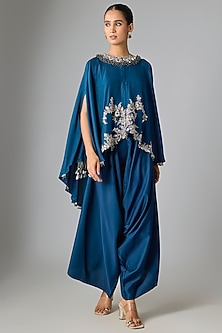 Blue Silk Mirror Work Kaftan Set by Prisho-POPULAR PRODUCTS AT STORE