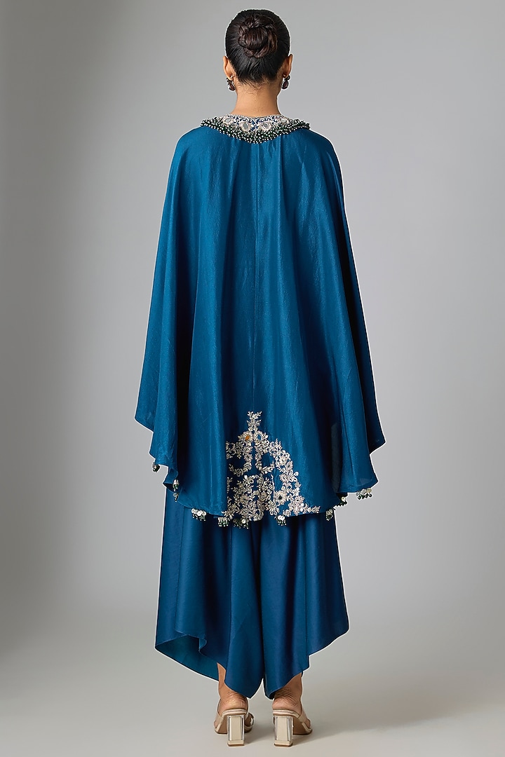 Blue Silk Mirror Work Kaftan Set by Prisho at Pernia's Pop Up Shop
