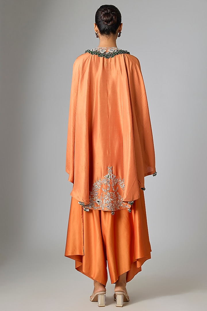 Rust Silk Mirror Work Kaftan Set by Prisho at Pernia's Pop Up Shop