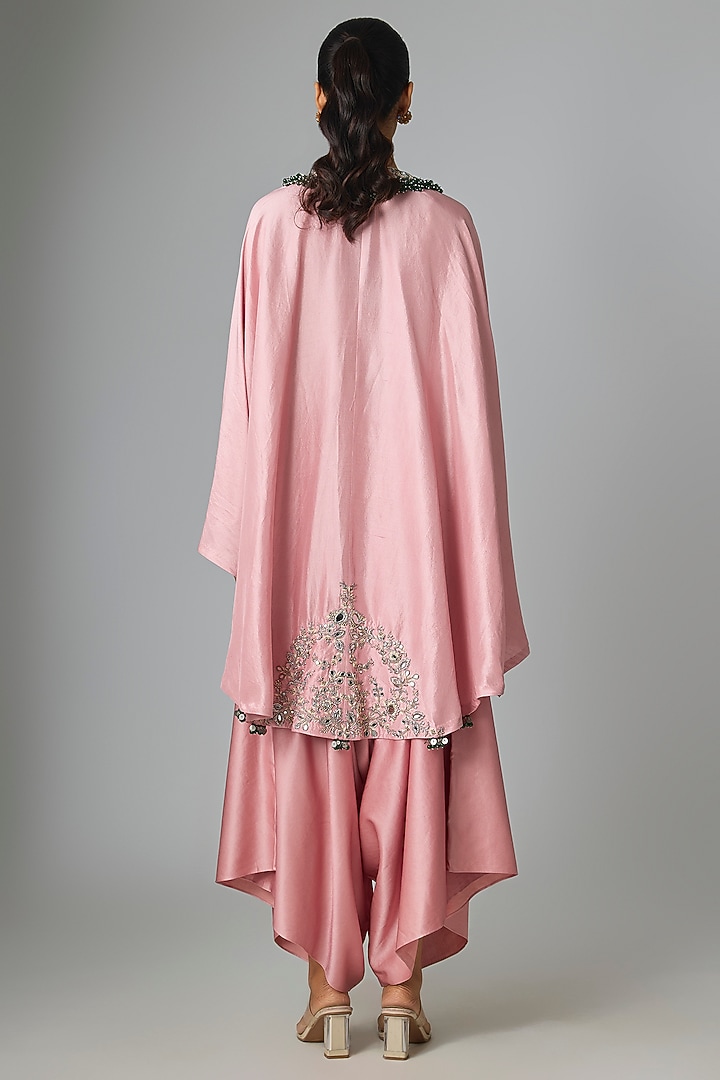 Flamingo Pink Silk Mirror Work Kaftan Set by Prisho at Pernia's Pop Up Shop