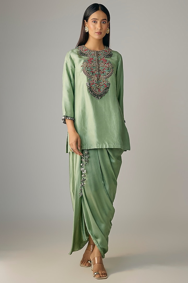Aqua Green Silk Dori Work Kurta Set by Prisho at Pernia's Pop Up Shop