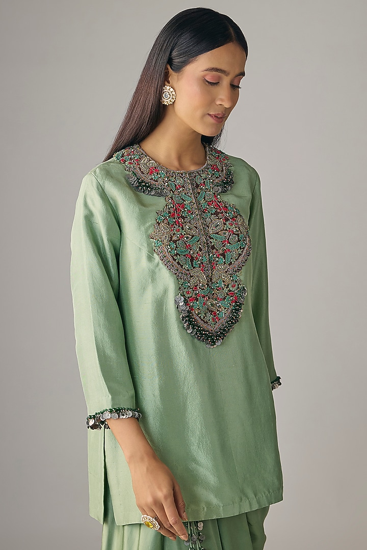Aqua Green Silk Dori Work Kurta Set by Prisho at Pernia's Pop Up Shop
