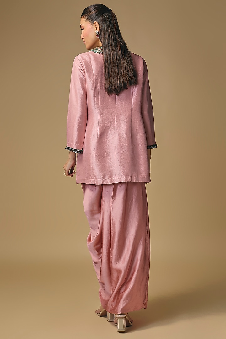 Dark Flamingo Silk Thread Work Kurta Set by Prisho at Pernia's Pop Up Shop