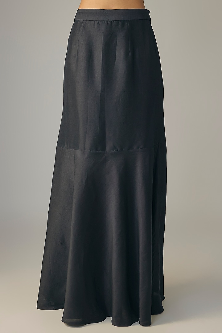 Black Silk Dori Work Draped Skirt Set by Prisho at Pernia's Pop Up Shop
