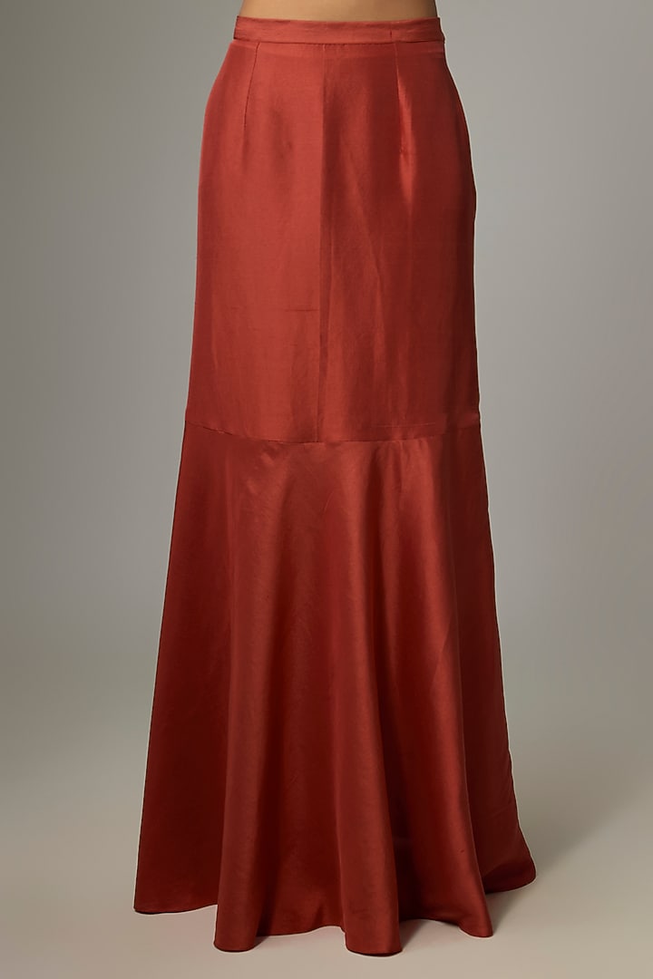 Deep Orange Silk Draped Skirt Wedding Saree Set by Prisho at Pernia's Pop Up Shop