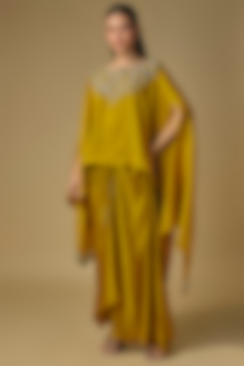 Mustard Silk Resham Work A-Line Kaftan Set by Prisho at Pernia's Pop Up Shop
