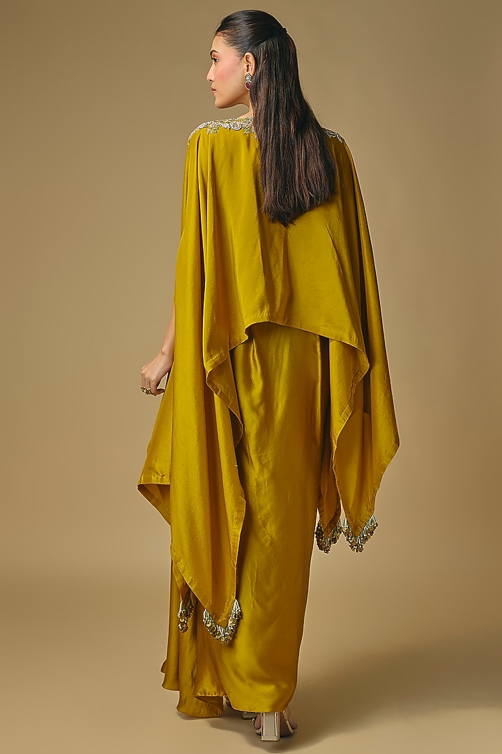 Mustard Silk Resham Work A-Line Kaftan Set by Prisho at Pernia's Pop Up Shop