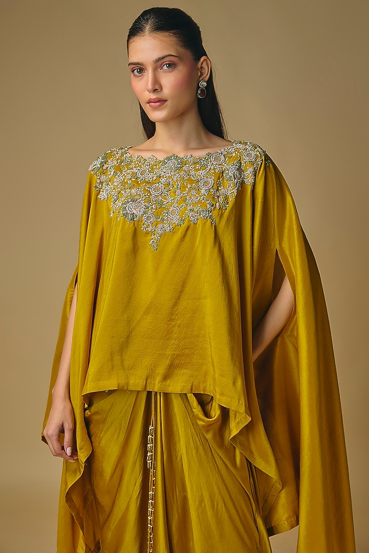 Mustard Silk Resham Work A-Line Kaftan Set by Prisho at Pernia's Pop Up Shop