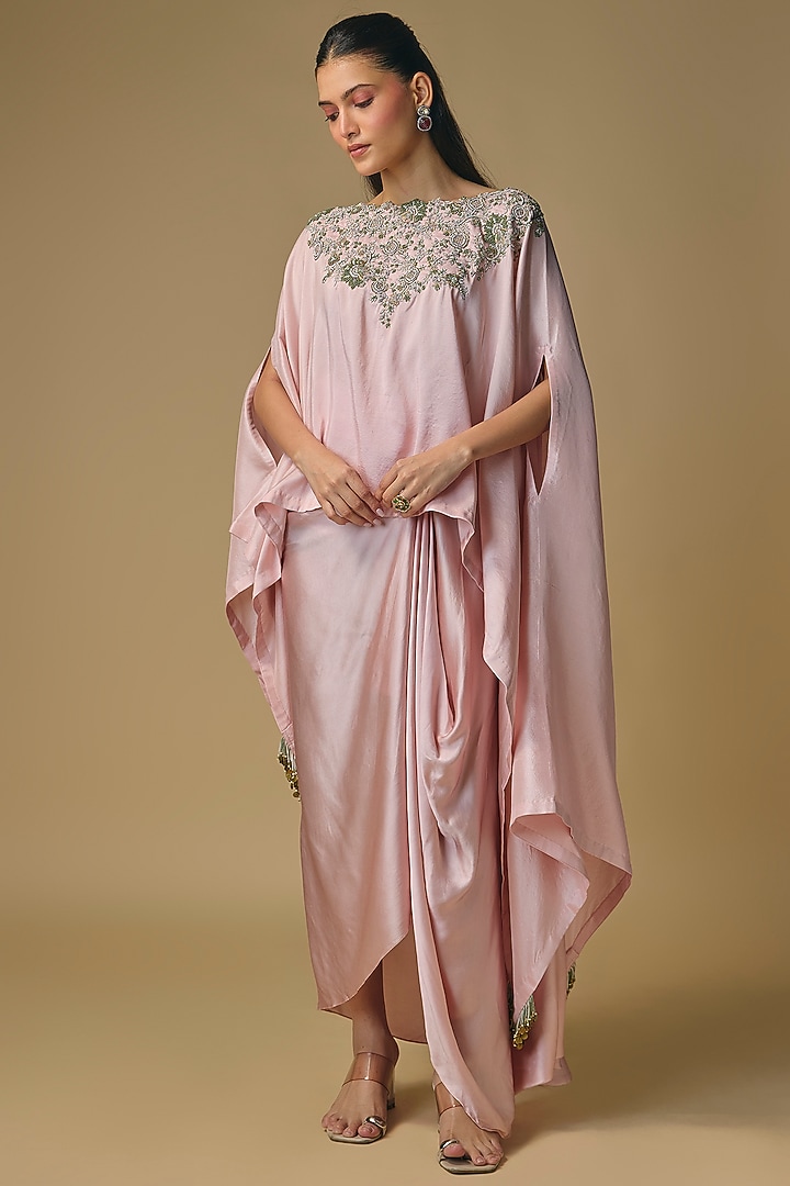 Flamingo Silk Resham Work A-Line Kaftan Set by Prisho at Pernia's Pop Up Shop