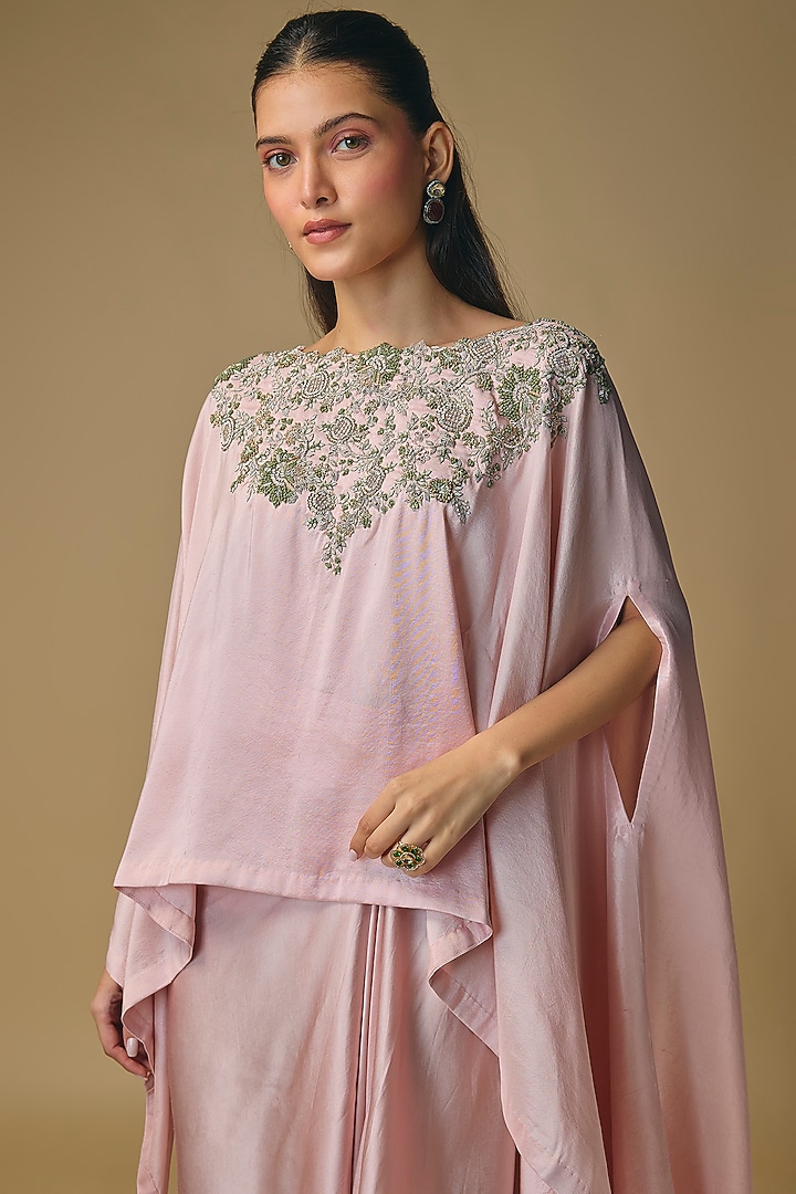 Flamingo Silk Resham Work A-Line Kaftan Set by Prisho at Pernia's Pop Up Shop
