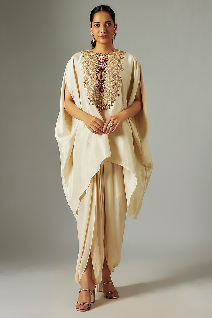 Ivory Silk Dori Work Kaftan Set by Prisho at Pernia's Pop Up Shop