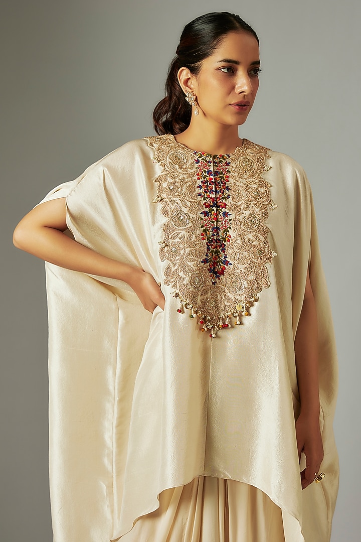 Ivory Silk Dori Work Kaftan Set by Prisho at Pernia's Pop Up Shop
