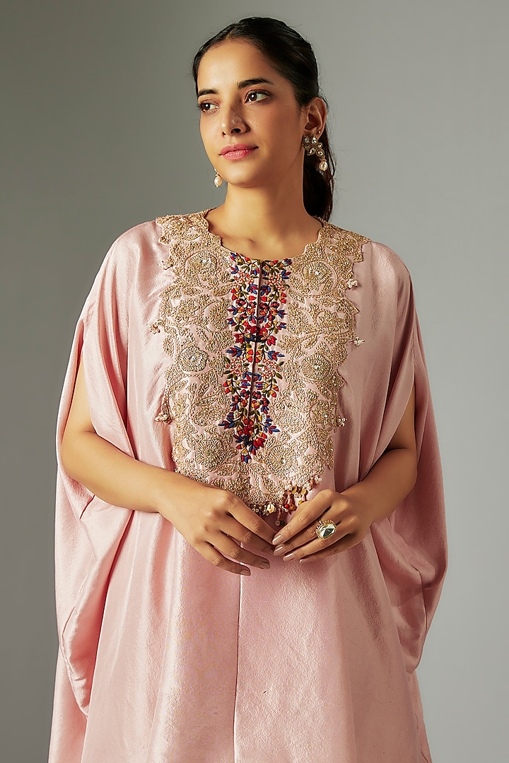 Blush Pink Silk Dori Work Kaftan Set by Prisho at Pernia's Pop Up Shop