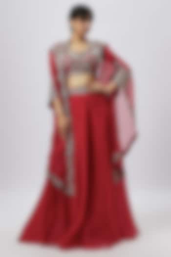 Red Organza Zari Work Skirt Set by Prisho at Pernia's Pop Up Shop