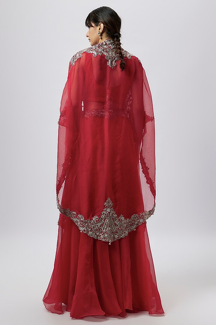 Red Organza Zari Work Skirt Set by Prisho at Pernia's Pop Up Shop