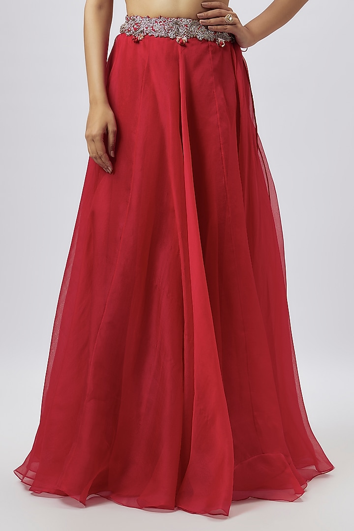 Red Organza Zari Work Skirt Set by Prisho at Pernia's Pop Up Shop