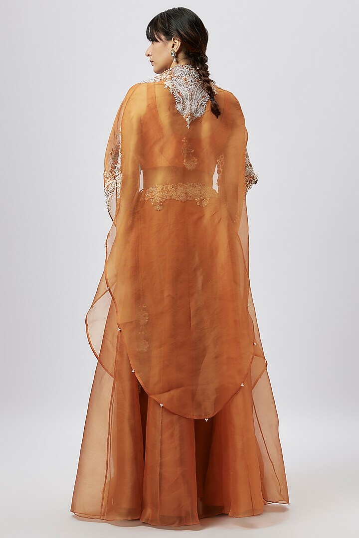 Rust Organza Resham Work Skirt Set by Prisho at Pernia's Pop Up Shop